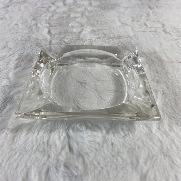 Vintage Other - Vintage Clear Flat Glass Ashtray, Square, Mint Small Deco